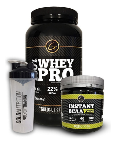 Pack Proteina - Whey Pro 2 Lb + Bcaa 300g + Shaker Sabor Natural (Sin gusto)