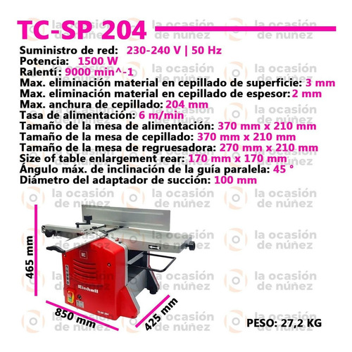 Imagen 2 de 7 de Cepilladora Banco Einhell Tc-sp 204 Cepillo Garlopa + Regalo
