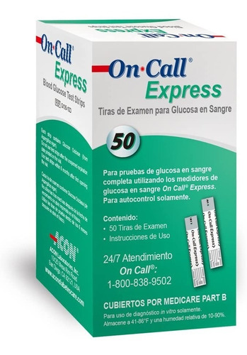On Call Express 50 Tiras Reactivas Examen Glucosa Diabetes