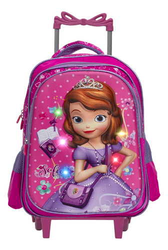 Mochila Infantil Menina Rodinha Princesa Sofia Led 3d Rosa