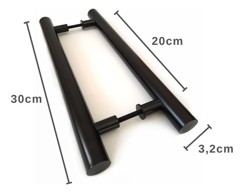 Puxador Porta Pivotante Ou Correr 30cm Alumínio Duplo Preto