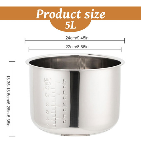 Olla Interior De Acero Inoxidable Para Arroz, 5 Litros, Con