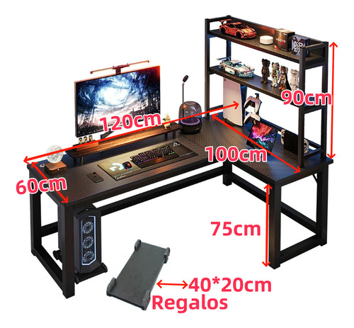 De Computadora Escritorio Gamer De Carbono 120x60x75cm Escritorio En L Demesa De Juego De Fibra De Almacenamiento Escritorio