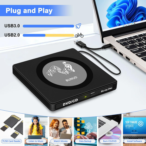 Unidad De Rayos Blu Externa, Usb 3.0 Type-c Portable Blu Ray