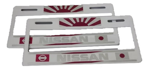 Juego Porta Placas Ancho Nissan Blanco Rosa Decorado 2pza 