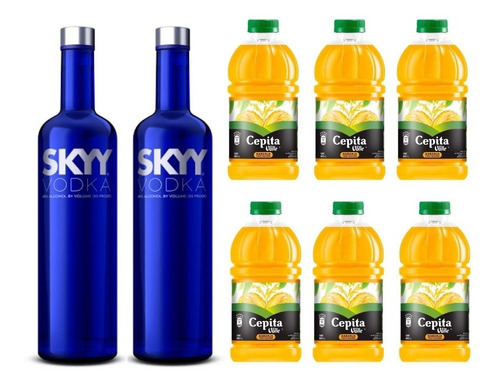 2 Vodka Skyy 750ml + 6 Cepita Naranja 1l Zetta Bebidas