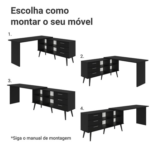 Mesa Computador Gamer Em L 3 Gavetas Preto Lisboa Madesa