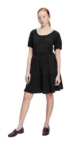 Vestido Mujer Gap Manga Corta Soft Negro