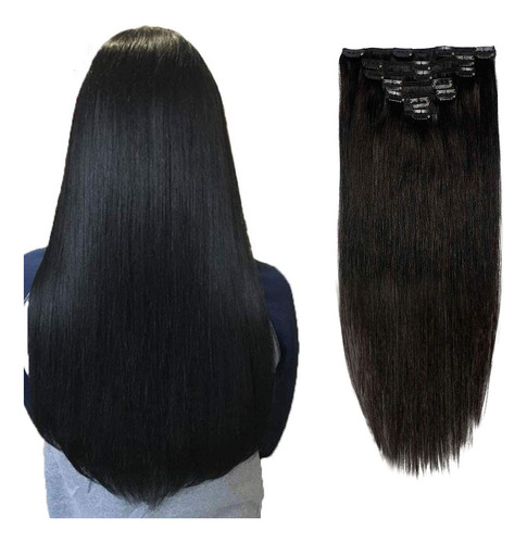 Clip En Extensiones De Cabello Humano Jet Negro Recto Remy C