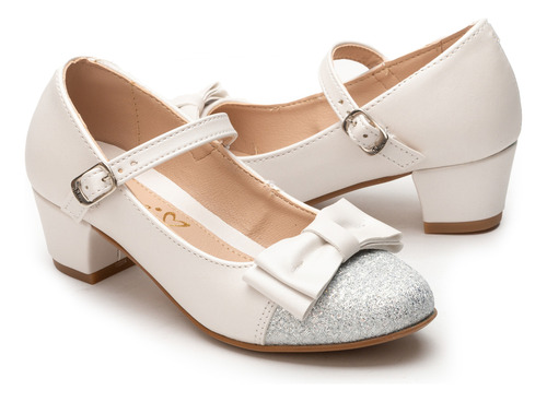 Tacón De Fiesta Para Niña En Color Blanco Plata Jakuna 24178