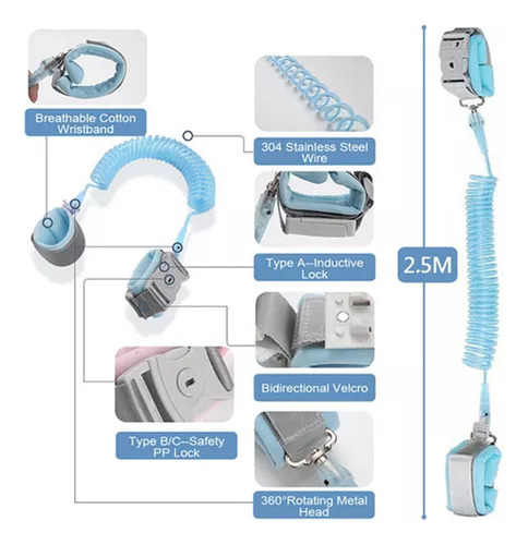 Coleira Infantil Anti-perda Com Cinto De Mochila 2.5m