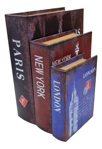 Imagem 2 de 4 de Jogo Caixa Livro Decorativo - 3 Peças Mdf + Pu - G3012