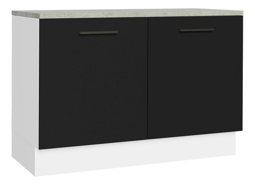 Balcão Pia Cozinha 2 Portas (com Tampo) Branco Agata Madesa Cor Branco/Preto