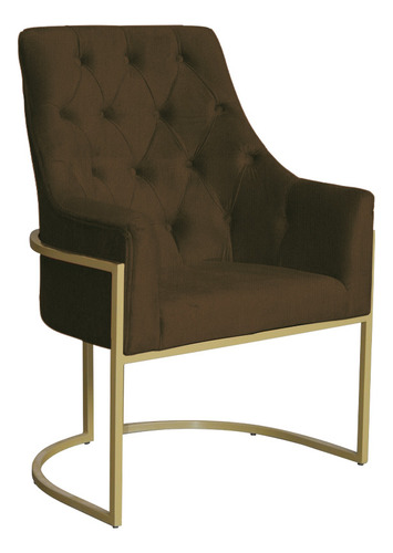 Poltrona Decorativa Vick Base Dourada Suede Marrom