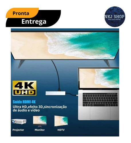 Hub 3.0 Tipo C Para Macbook M1 M2 Hdmi 4k Cartão Rj45 8 Em 1