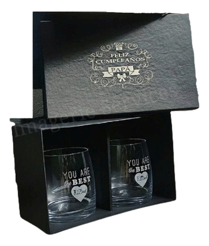 2 Vasos Copa Sin Pie Cristal Grabado Caja Forrada Tu Diseño