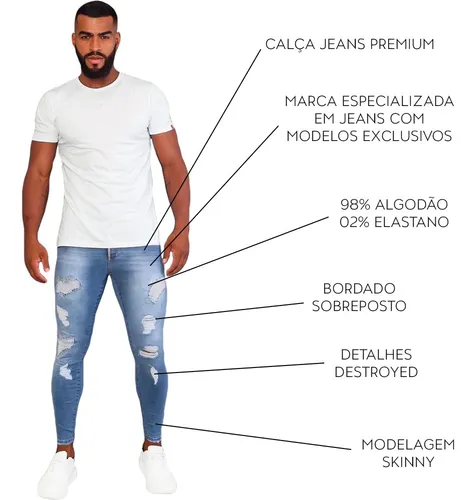 CALÇA JEANS MASCULINA SKYNNY COM LYCRA ELASTANO - JEANS