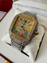 Comprar Reloj Pulsera Cartier Santos Suizo Maquina Grabada Arcoiris Plateado Dorado Arcoiris\u002Fdorado