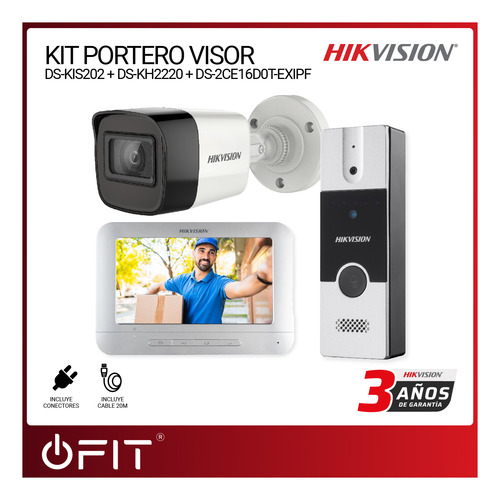 Imagen 2 de 10 de Kit Portero Visor Hikvision + Pantalla + Cámara Exterior Hd