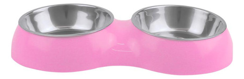 Comedouro Duplo Inox Antiderrapante Ração Cães Gatos 750ml Cor Rosa Bebê