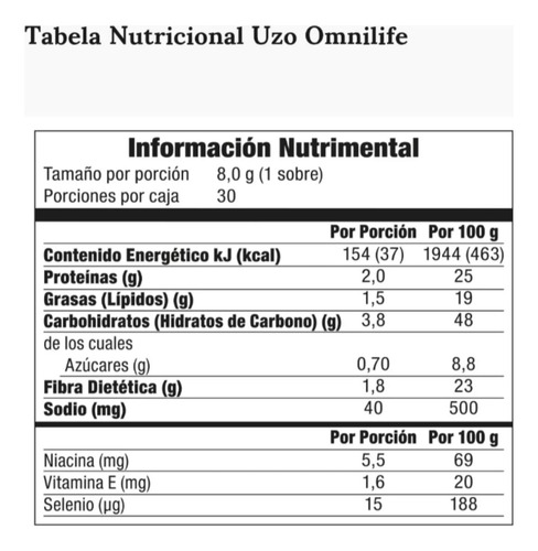 Omnilife Uzo Pó Nutricional Caixa 52g Baunilha