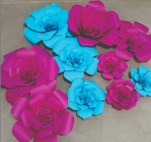 Flor Gigante De Papel Kit Compa 6 Flores De 30cm Azul E Rosa | Frete grátis