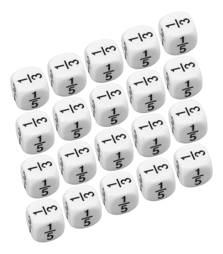 20 Dados Con Números Fraccionarios, 16 Mm, Fracción Blanca