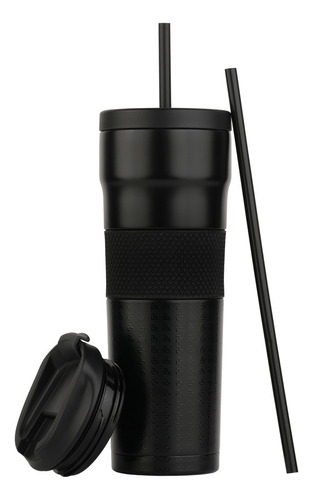Termo Acero Inoxidable Vaso Con Popote, Taza Térmica Luckman Color Alfie Negro