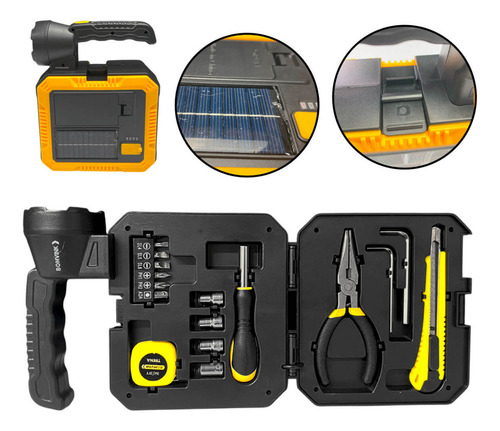 Lanterna De Mão Com Carregador Solar E Ferramentas BOM-4503 Bomvink Preto