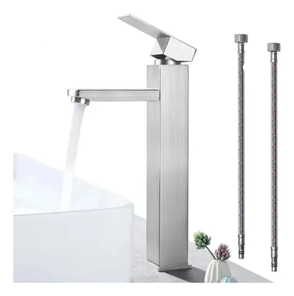Grifo Monocomando Banna Para Lavabo Baño Acero Inoxidable Plateado