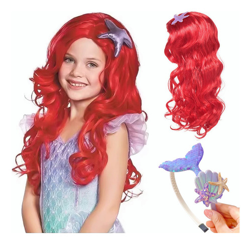 Peluca Para Sirenita Ariel Princesas Cosplay Fiesta Disfraz Para Niña Halloween Navidad Regalo Con Diadema Morada