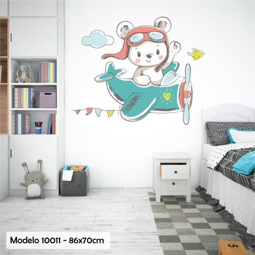 Imagen 1 de 1 de Vinilo Decorativo Infantil Pack Bebe Animales Avion M10011