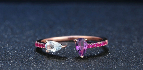 Anillo Oro Rosa 18k Plata Y Amatista Topacio Garnet !!!!!!