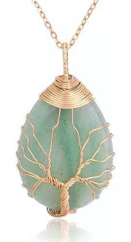 Collar Árbol De La Vida Cuarzo, Collar Cuarzo Natural Chakra Color Verde