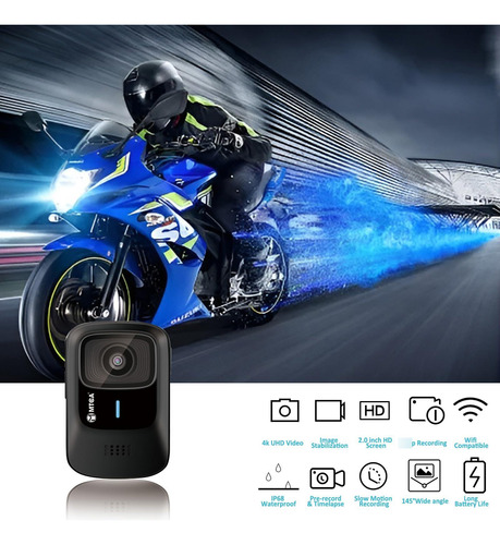Cámara De Acción Impermeable 4k Ultra Hd Gran Angular 145 Negro