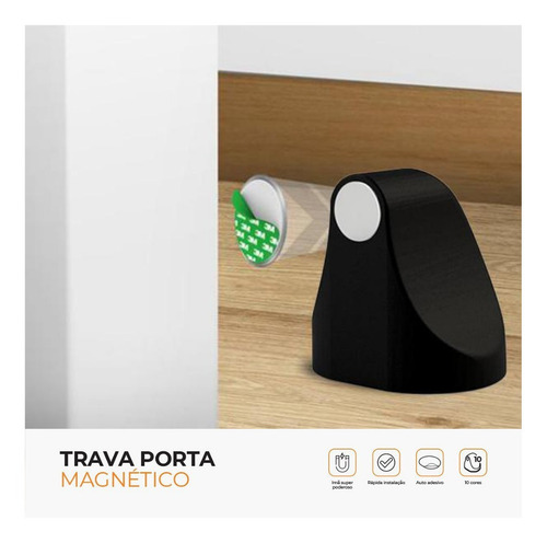 Imagem 4 de 6 de Limitador De Porta Magnético Preto Fosco Prático E Universal