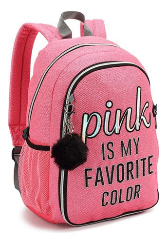 Mochila Pink Escolar Brilho Feminina Costas Tam G Faculdade