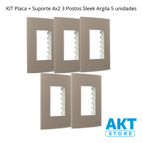 Kit 5 Placa Com Suporte 4x2 3 Postos Sleek Argila Margirius