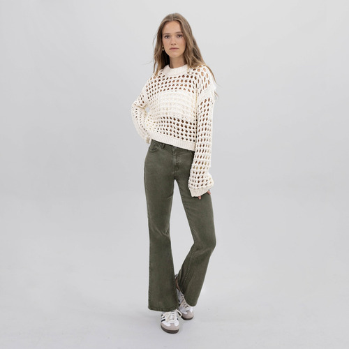 Pantalón Flare Verde Oliva Mujer Raindoor