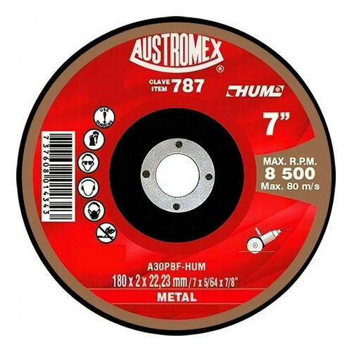 Disco Abrasivo Corte 787 Austromex 7'' Grano 30 Metal Rojo