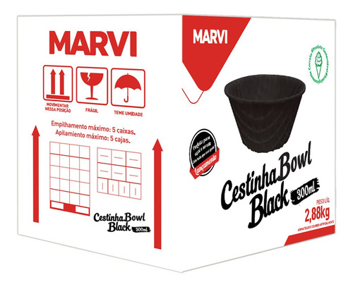 Bowl Black 300ml Pote Comestível Cx 120 Un - Marvi