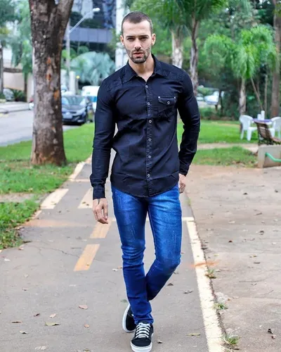 Camisa Jeans Denim Slim Fit Masculina Pronta Entrega
