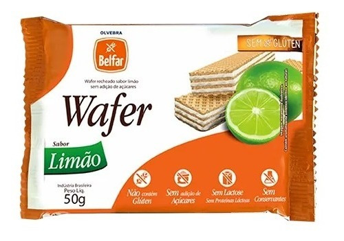 Wafer De Limão Sem Glúten/ Lactose 50g Belfar  - Olvebra