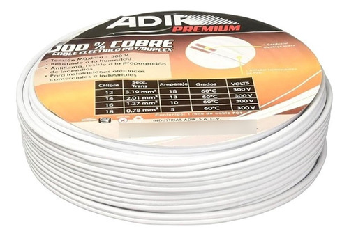 Cable Pot Duplex Cobre Cal.12 50m Adir 10254 Cubierta Blanco