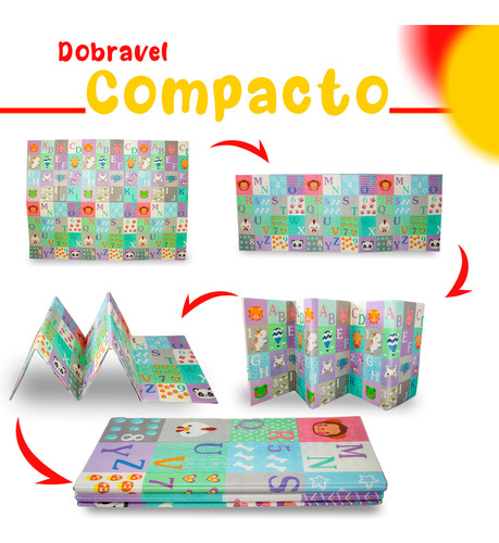 Tapete Tatame Infantil Emborrachado Dobrável Dupla Face 6mm