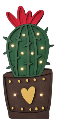 Luz Lampara Led Velador Decoracion Cactus De Madera A Pilas