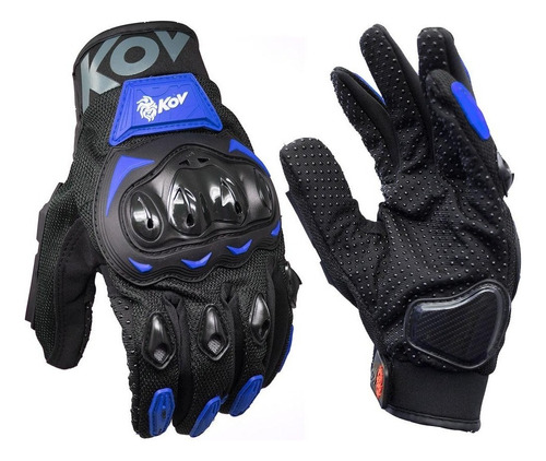 Guantes Para Motociclista Kov Touch Screen Con Holder Y Limpiamicas Color Azul Con Negro Talla G