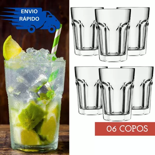 Jogo 6 Copos Vidro Grosso 410ml Grande Resistente Água Suco