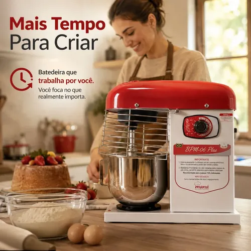 Batedeira Industrial Mana 6 Lts Bpm6 Plus Com 10 Vel E 1000w