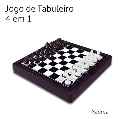 Jogo De Tabuleiro 4 Em 1 - Xadrez, Dama, Ludo E Escada